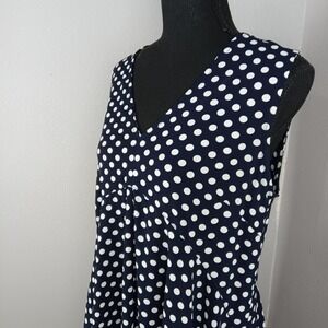 Uncle Frank Dress Womens Medium Navy Blue White Polka Dot Sleeveless Flare USA